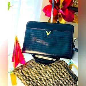 VGT Mario Valentino authentic. Black classy clutch/purse Gold Detail “Host Pick”